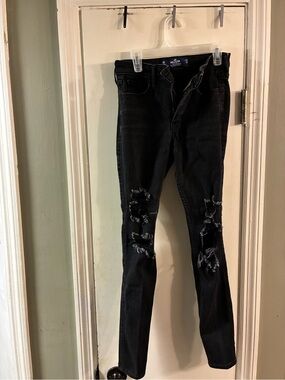 Hollister High Rise Super Skinny 24x28 Black Distressed Women's Jeans